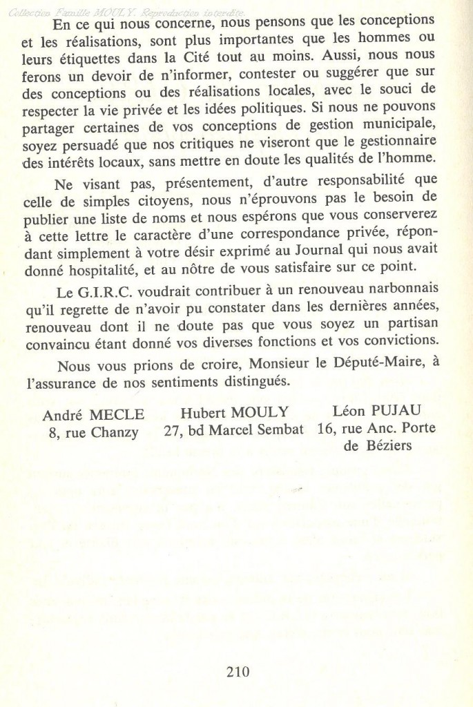 lettre GIRC à Francis VALS