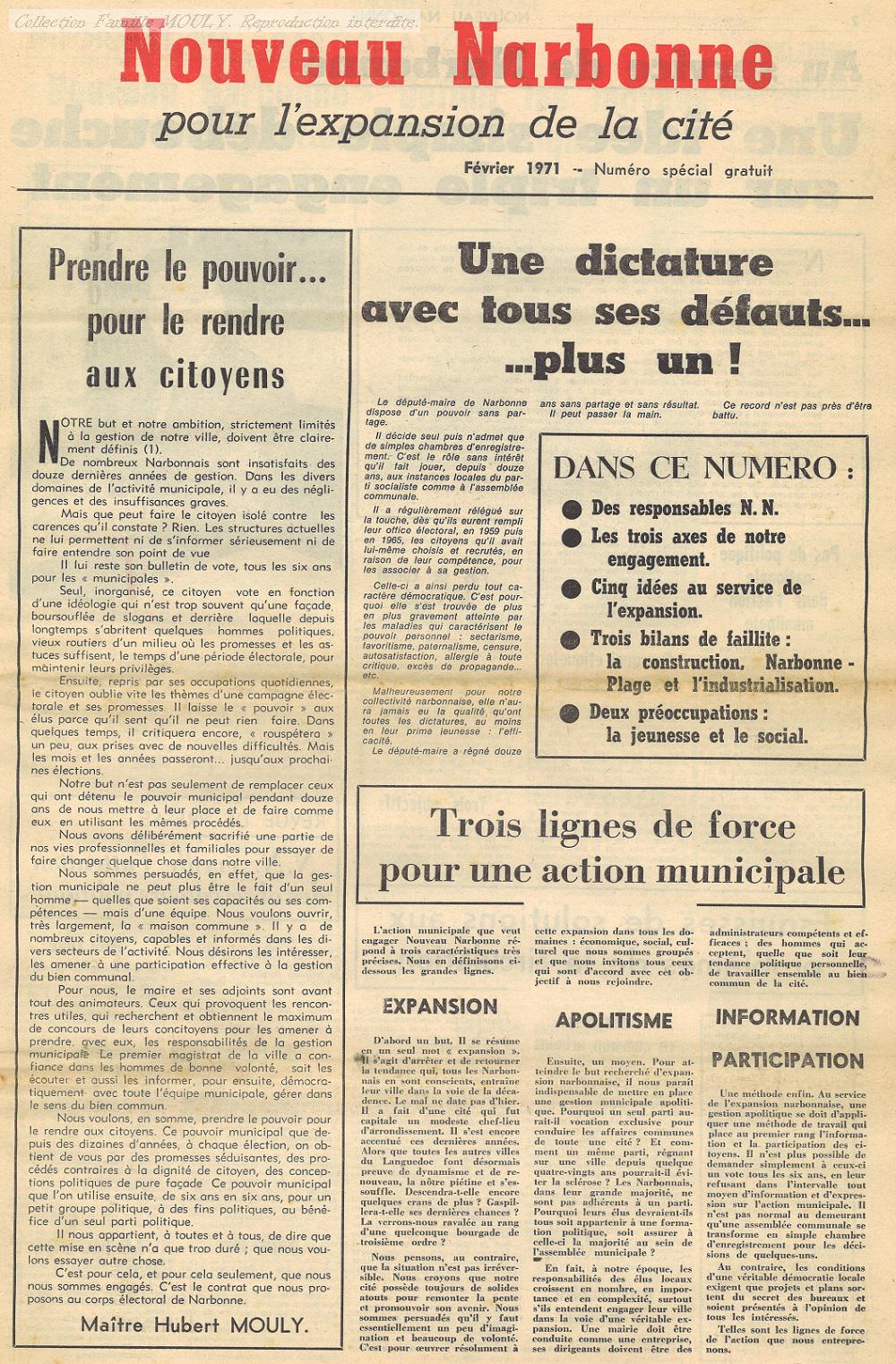 bulletin nouveau narbonne février 1971