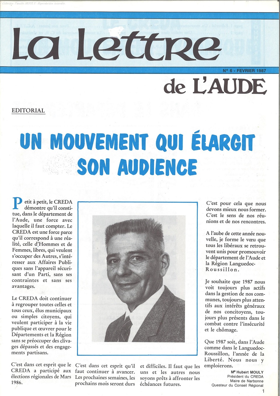 La lettre de l’AUDE, février 1987.